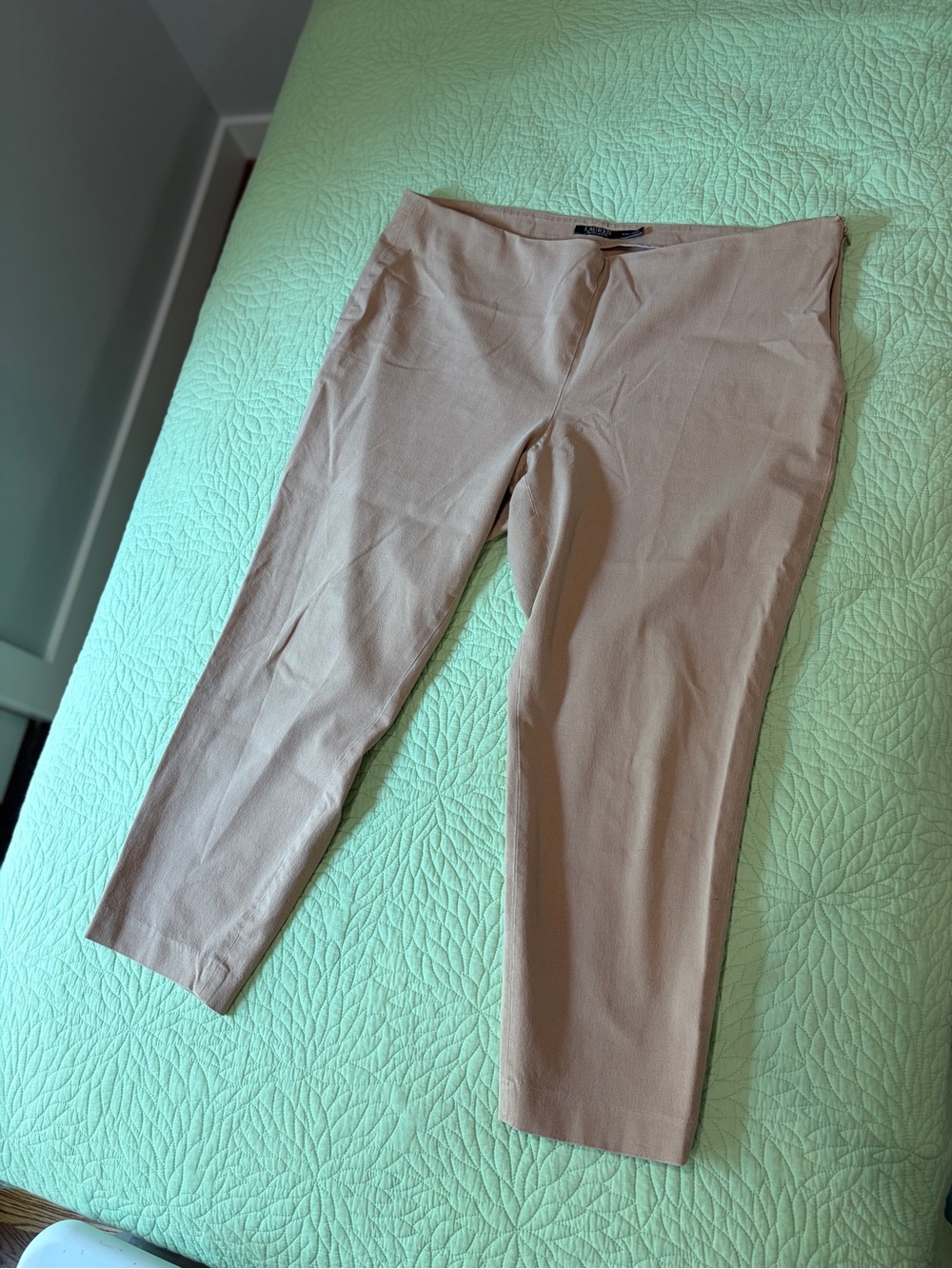Ralph Lauren Tan Stretch Ponte Cropped Ankle Pants